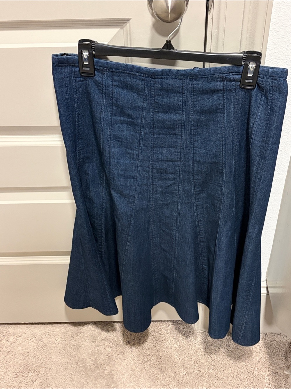 Larry Levine Dark Blue Denim A-Line Skirt with Panel Seams